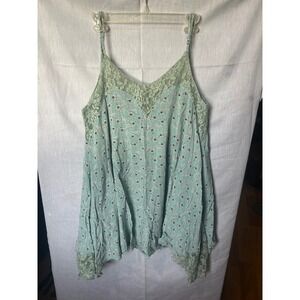 Jodifl Womens Sage Green Floral Lace Trim Camisole Handkerchief Hem Top Large